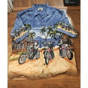 VTG Big Dogs Hawaiian Shirt Motorcycle Riders Palm Trees Men's XL Palm Trees